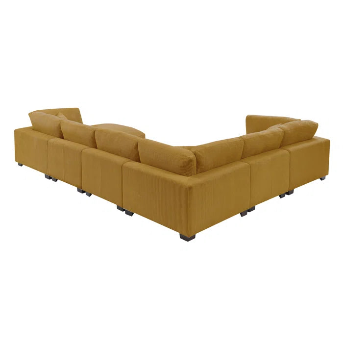 U- Shape Sectional Sofa: 7 - Piece 144" Wide Modular Corner Sectional(Ginger Corduroy)
