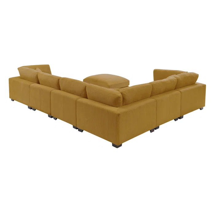 U- Shape Sectional Sofa: 7 - Piece 144" Wide Modular Corner Sectional(Ginger Corduroy)