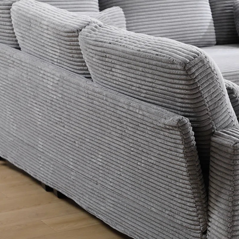 Modern Sofa Set: L-Shape 92.9'' Wide Modern Corduroy With Cushioned Backrest For Living Room(Gray Corduroy)