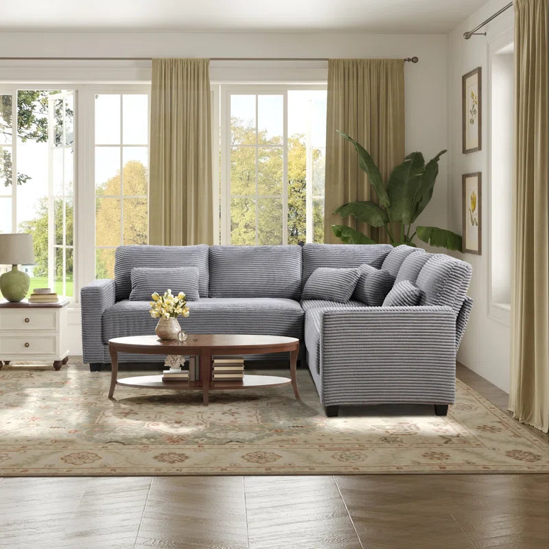 Modern Sofa Set: L-Shape 92.9'' Wide Modern Corduroy With Cushioned Backrest For Living Room(Gray Corduroy)