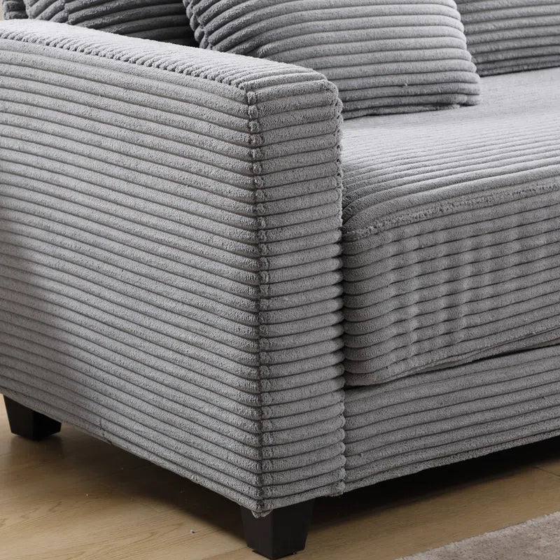 Modern Sofa Set: L-Shape 92.9'' Wide Modern Corduroy With Cushioned Backrest For Living Room(Gray Corduroy)