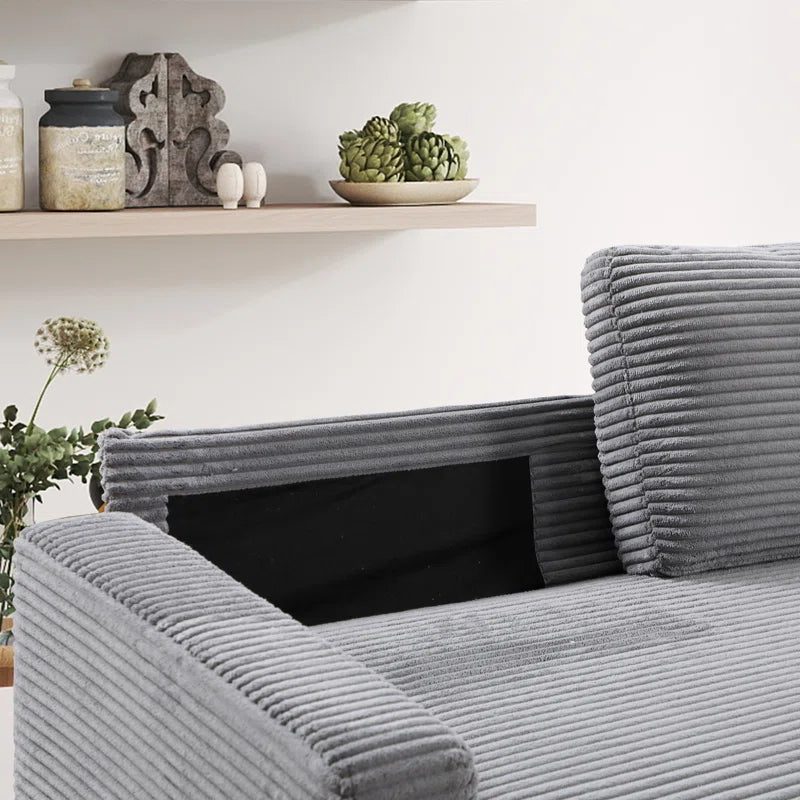 Modern Sofa Set: L-Shape 92.9'' Wide Modern Corduroy With Cushioned Backrest For Living Room(Gray Corduroy)