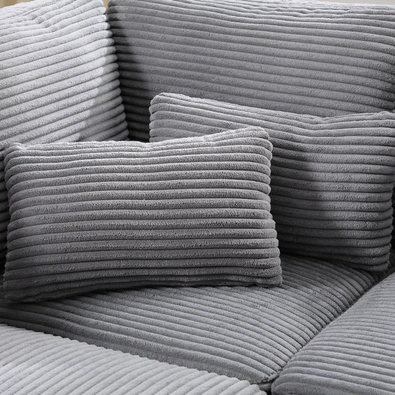 Modern Sofa Set: L-Shape 92.9'' Wide Modern Corduroy With Cushioned Backrest For Living Room(Gray Corduroy)