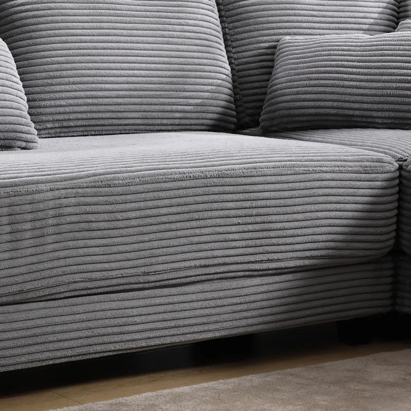 Modern Sofa Set: L-Shape 92.9'' Wide Modern Corduroy With Cushioned Backrest For Living Room(Gray Corduroy)