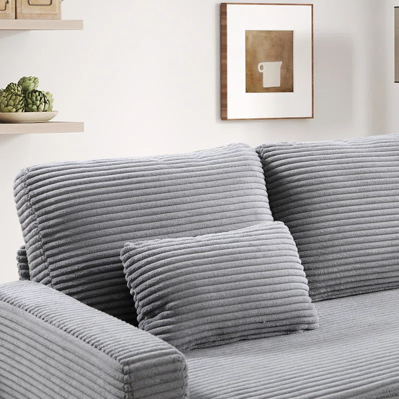 Modern Sofa Set: L-Shape 92.9'' Wide Modern Corduroy With Cushioned Backrest For Living Room(Gray Corduroy)