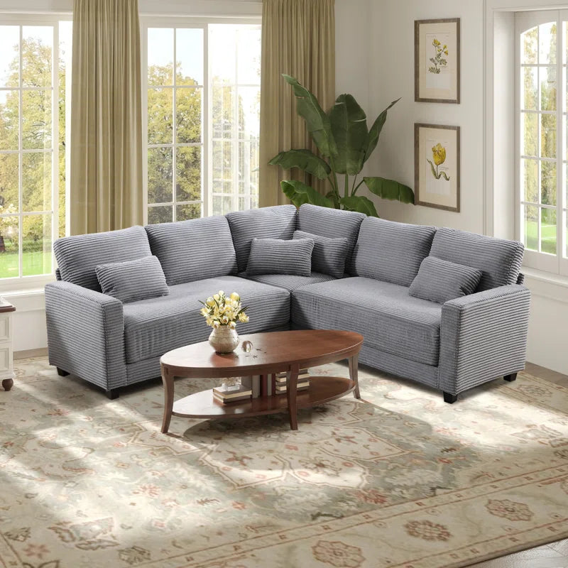 Modern Sofa Set: L-Shape 92.9'' Wide Modern Corduroy With Cushioned Backrest For Living Room(Gray Corduroy)