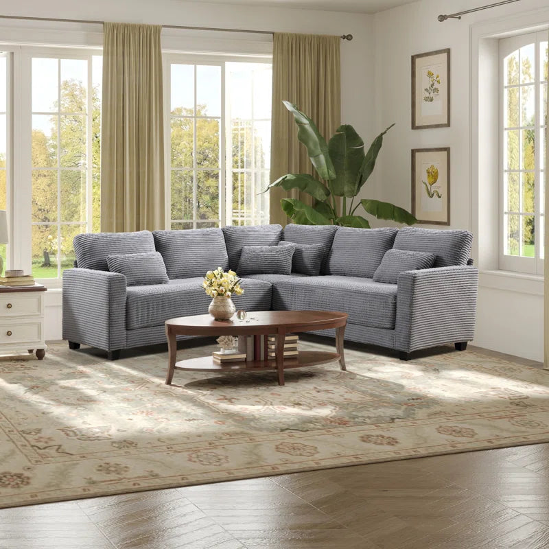 Modern Sofa Set: L-Shape 92.9'' Wide Modern Corduroy With Cushioned Backrest For Living Room(Gray Corduroy)