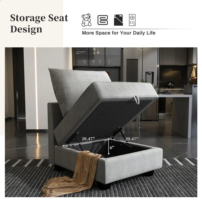 THE CASA ORO® U-shaped Grey Sectional Sofa with Chaise Modular Sectional Sofa(Gray Polyester)