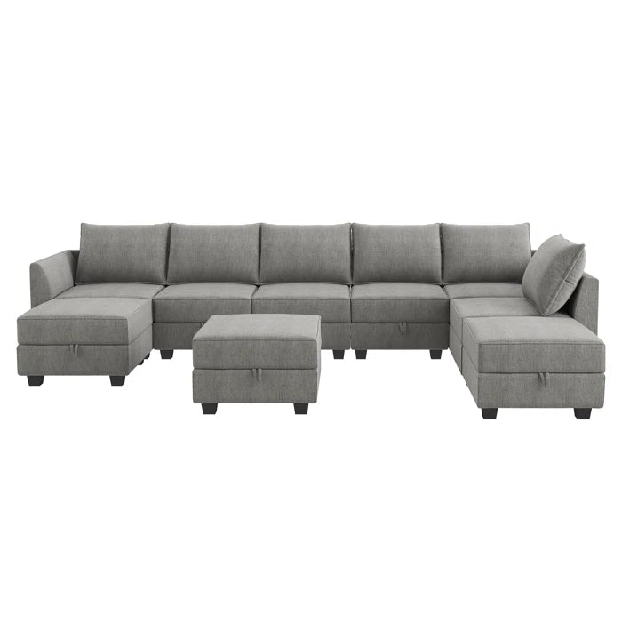 THE CASA ORO® U-shaped Grey Sectional Sofa with Chaise Modular Sectional Sofa(Gray Polyester)
