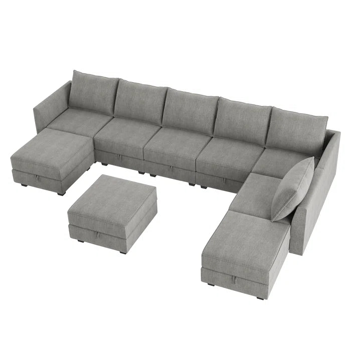 THE CASA ORO® U-shaped Grey Sectional Sofa with Chaise Modular Sectional Sofa(Gray Polyester)