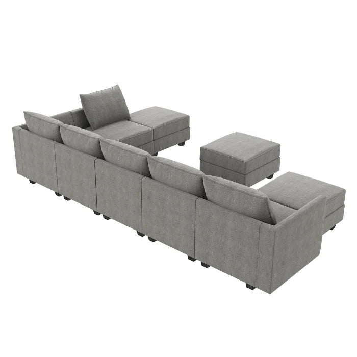 THE CASA ORO® U-shaped Grey Sectional Sofa with Chaise Modular Sectional Sofa(Gray Polyester)