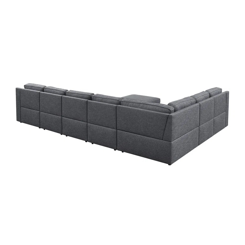U-Shape Sectional Sofa: 8 - Piece Modular Large Sectional Seat (Gray Polyester)