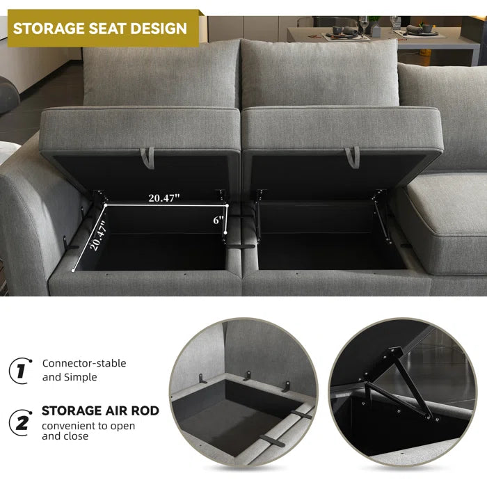 THE CASA ORO® U-shaped Grey Sectional Sofa with Chaise Modular Sectional Sofa(Gray Polyester)