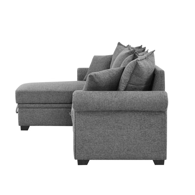 L- Shape Sectional Sofa: 4 - Piece Upholstered Sectional Sleeper Sofa Bed(Gray Linen Blend)