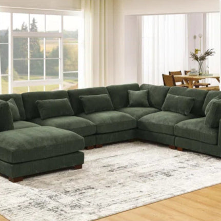 U- Shape Sectional Sofa: 7 - Piece 144" Wide Modular Corner Sectional(Hunter Green Corduroy)