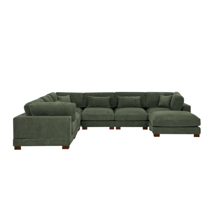 U- Shape Sectional Sofa: 7 - Piece 144" Wide Modular Corner Sectional(Hunter Green Corduroy)