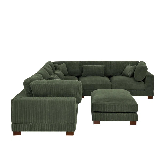 U- Shape Sectional Sofa: 7 - Piece 144" Wide Modular Corner Sectional(Hunter Green Corduroy)