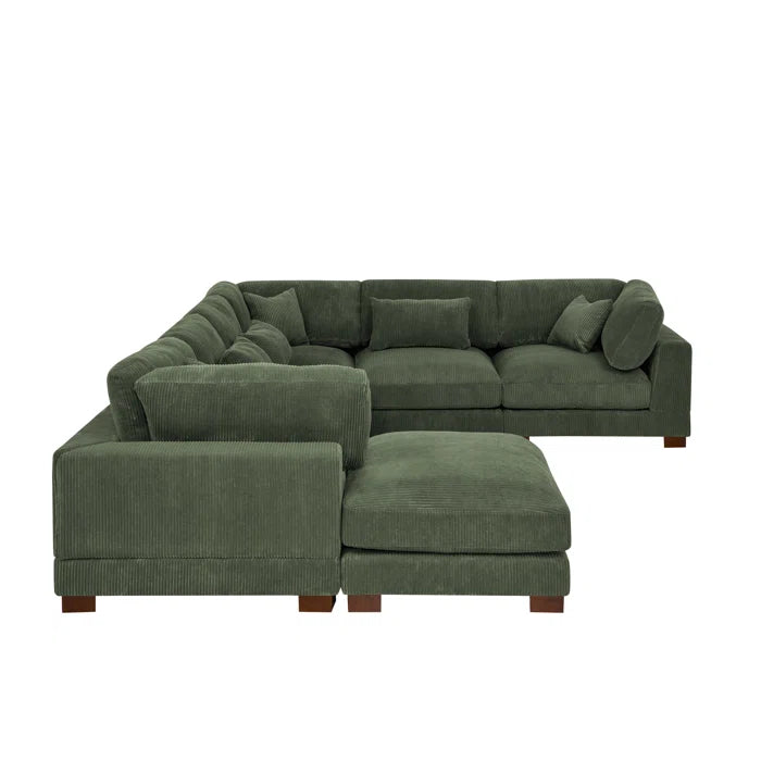 U- Shape Sectional Sofa: 7 - Piece 144" Wide Modular Corner Sectional(Hunter Green Corduroy)