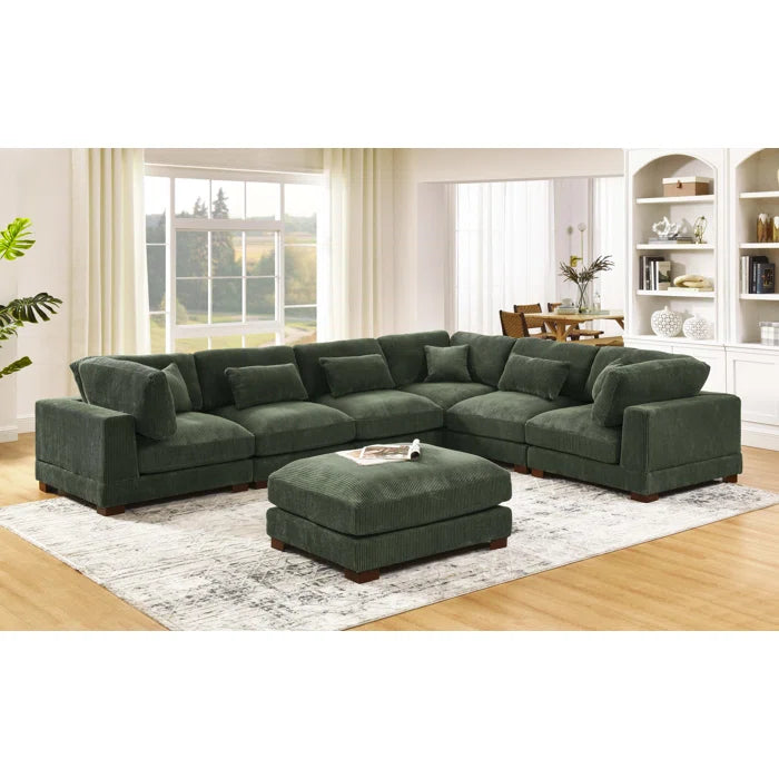 U- Shape Sectional Sofa: 7 - Piece 144" Wide Modular Corner Sectional(Hunter Green Corduroy)