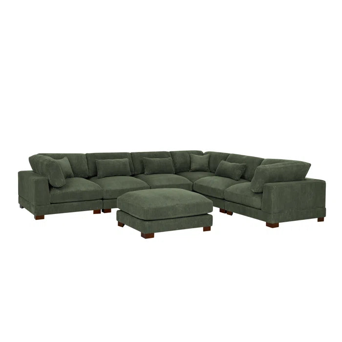 U- Shape Sectional Sofa: 7 - Piece 144" Wide Modular Corner Sectional(Hunter Green Corduroy)
