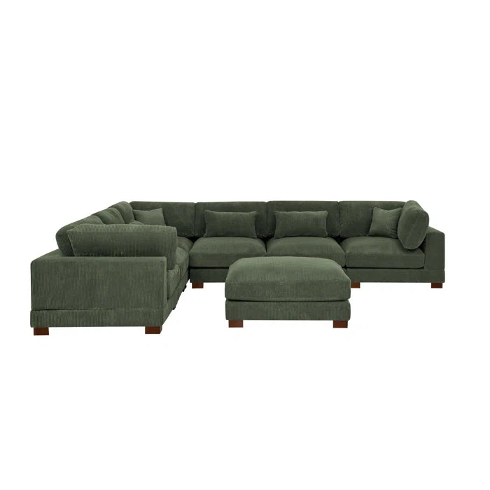U- Shape Sectional Sofa: 7 - Piece 144" Wide Modular Corner Sectional(Hunter Green Corduroy)
