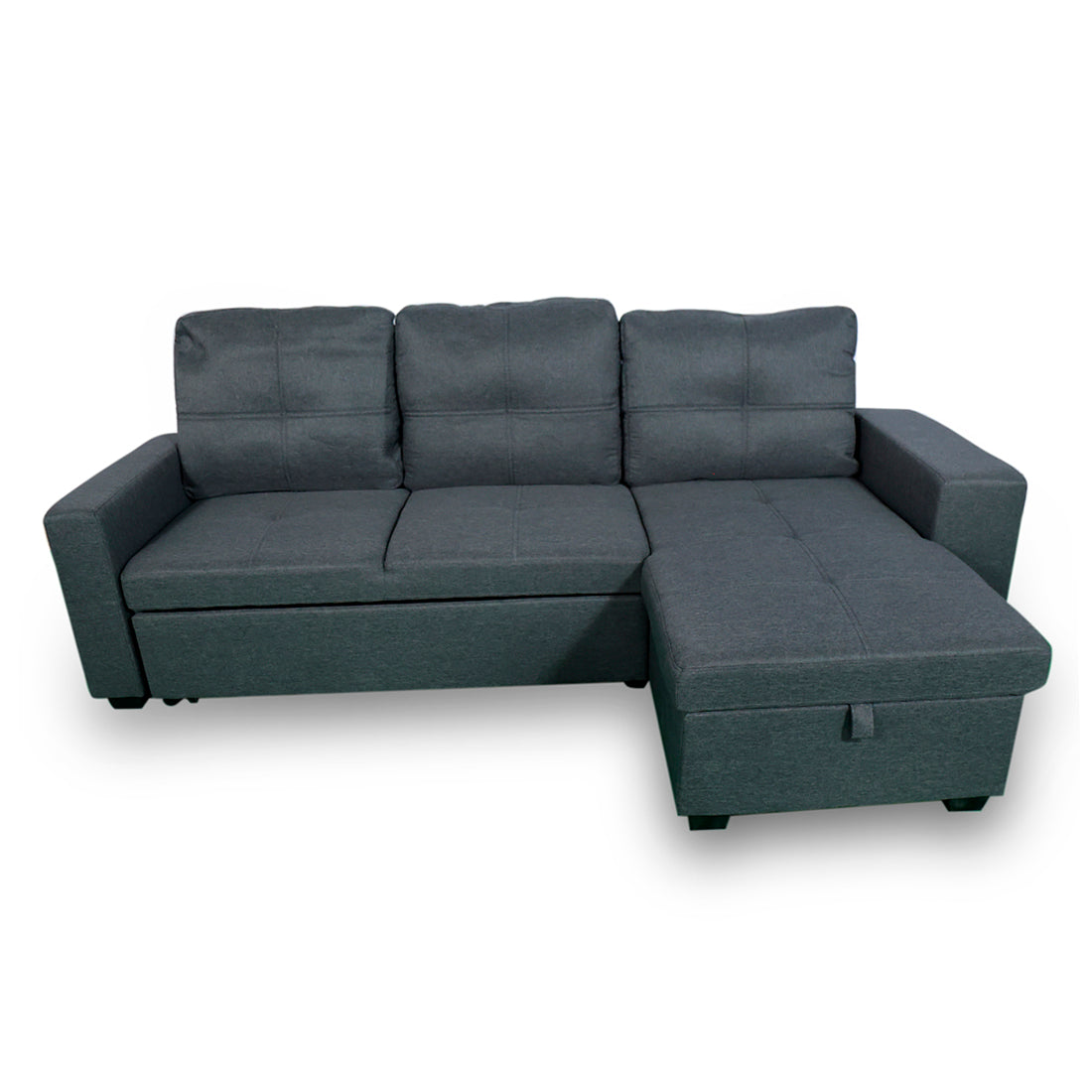 4 Seater Sofa Cum Bed, Black, with Mobile Charging Feature