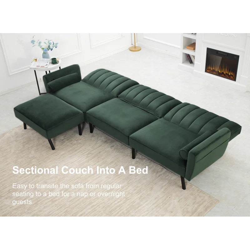 U-Shape Sofa Set: 107" L Shape Sectional Sofa Couch Velvet Sectional Convertible Sofa with Chaise(Green Velvet)