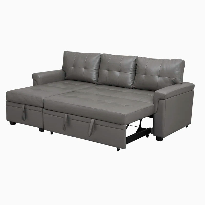 L Shaped Sleeper Sofa with Storage Pull-Out Sofa Couch(Gray Faux Leather)