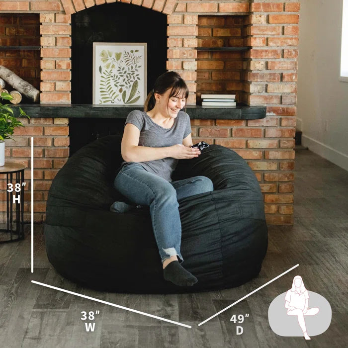 THE CASA ORO® Large 4 Foot Foam Filled Bean Bag with Soft Removeable Cover(Black Polyester)