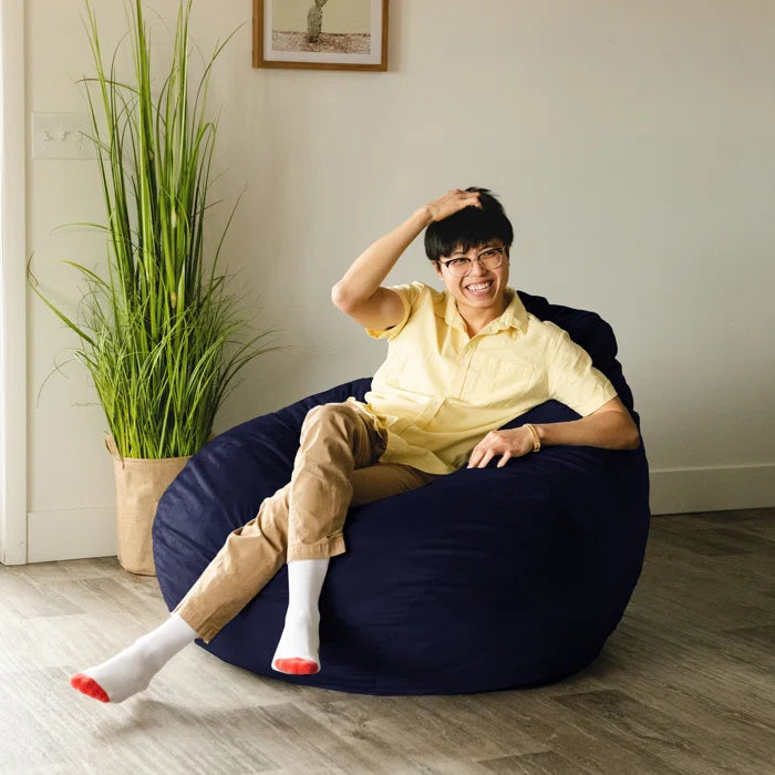 THE CASA ORO® Large Teardrop Foam Filled Bean Bag with Soft Removable Cover(Navy Plush)