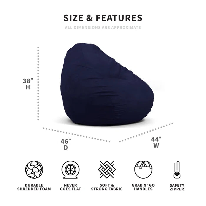 THE CASA ORO® Large Teardrop Foam Filled Bean Bag with Soft Removable Cover(Navy Plush)