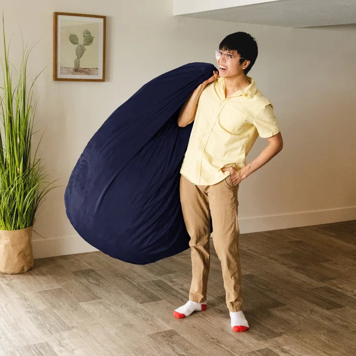THE CASA ORO® Large Teardrop Foam Filled Bean Bag with Soft Removable Cover(Navy Plush)