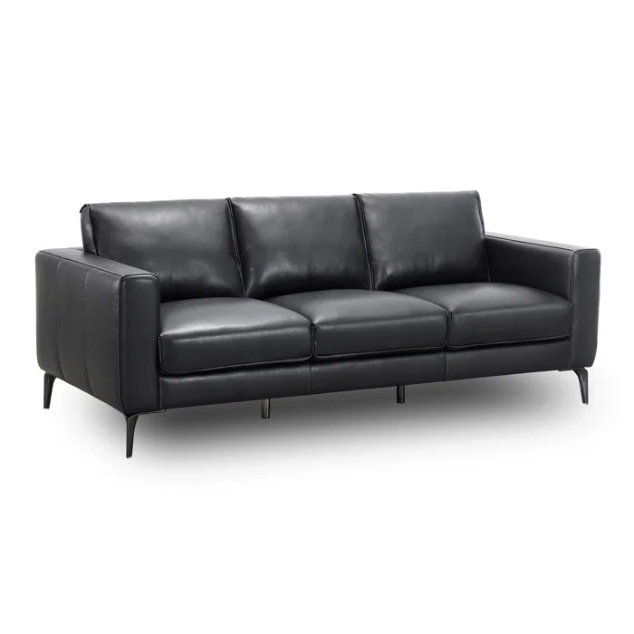 THE CASA ORO® 83.46'' Leather Office Sofa Solid-Look Style for Living Room(Black Leather)