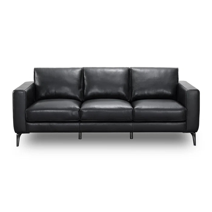 THE CASA ORO® 83.46'' Leather Office Sofa Solid-Look Style for Living Room(Black Leather)