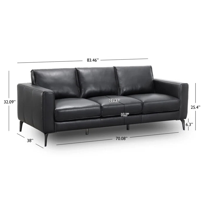 THE CASA ORO® 83.46'' Leather Office Sofa Solid-Look Style for Living Room(Black Leather)