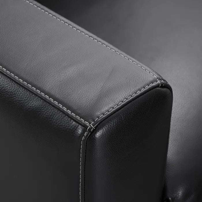 THE CASA ORO® 83.46'' Leather Office Sofa Solid-Look Style for Living Room(Black Leather)