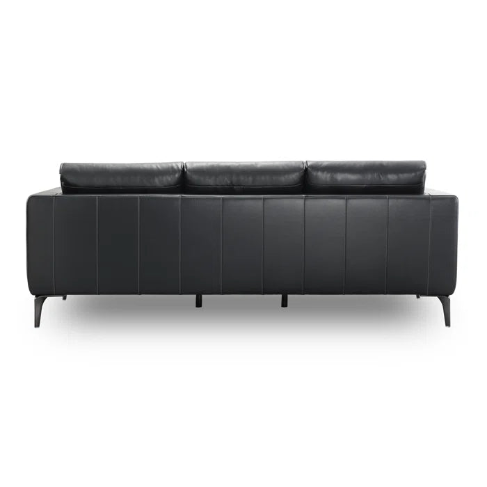 THE CASA ORO® 83.46'' Leather Office Sofa Solid-Look Style for Living Room(Black Leather)