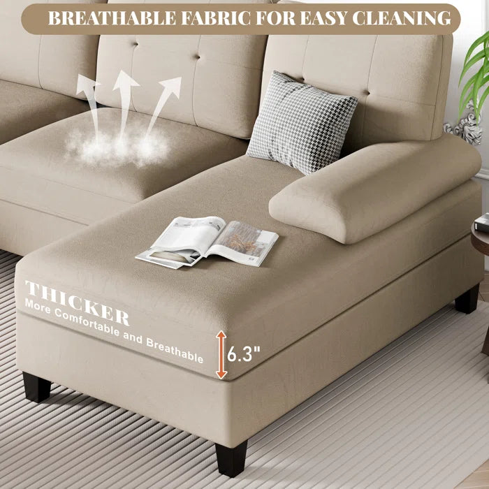 U- Shape Sectional Sofa: 106" Modular Upholstered Sectional 3-Piece Sectional for Living Room(Light Brown Cotton Blend)