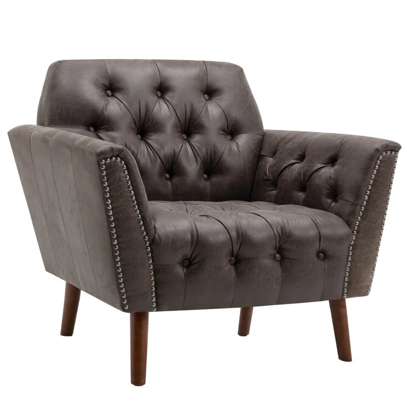 THE CASA ORO® 30.3" Wide Luxe Style Tufted Accent Wing Chair for Living Room, Bedroom, Home Office(Black Microfiber)
