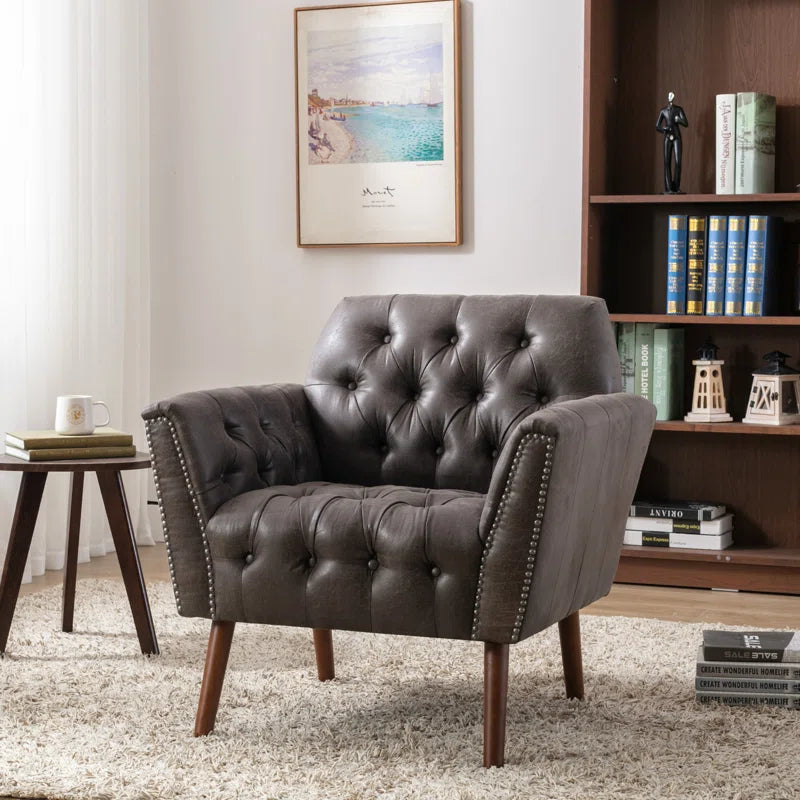 THE CASA ORO® 30.3" Wide Luxe Style Tufted Accent Wing Chair for Living Room, Bedroom, Home Office(Black Microfiber)