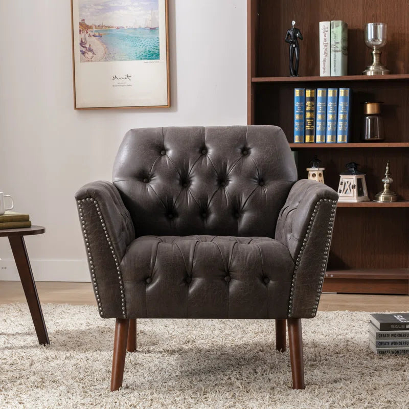 THE CASA ORO® 30.3" Wide Luxe Style Tufted Accent Wing Chair for Living Room, Bedroom, Home Office(Black Microfiber)