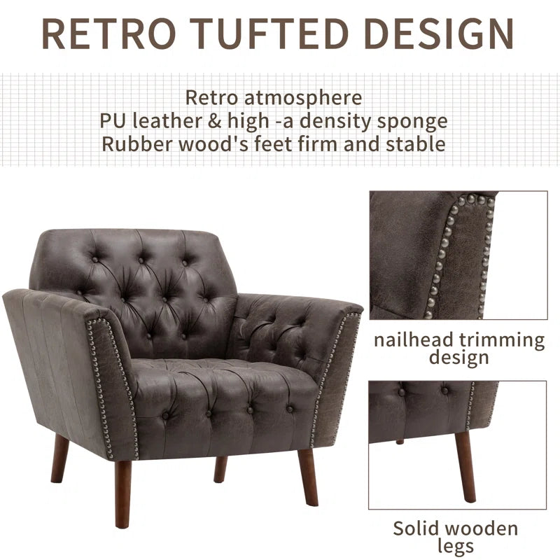 THE CASA ORO® 30.3" Wide Luxe Style Tufted Accent Wing Chair for Living Room, Bedroom, Home Office(Black Microfiber)
