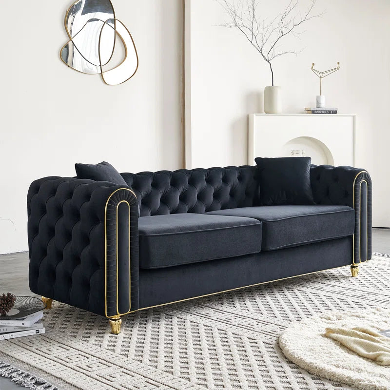 THE CASA ORO® Designer Sofa Set: 86" Wide Luxury Modern Tufted Sofa for Living Room(Black)