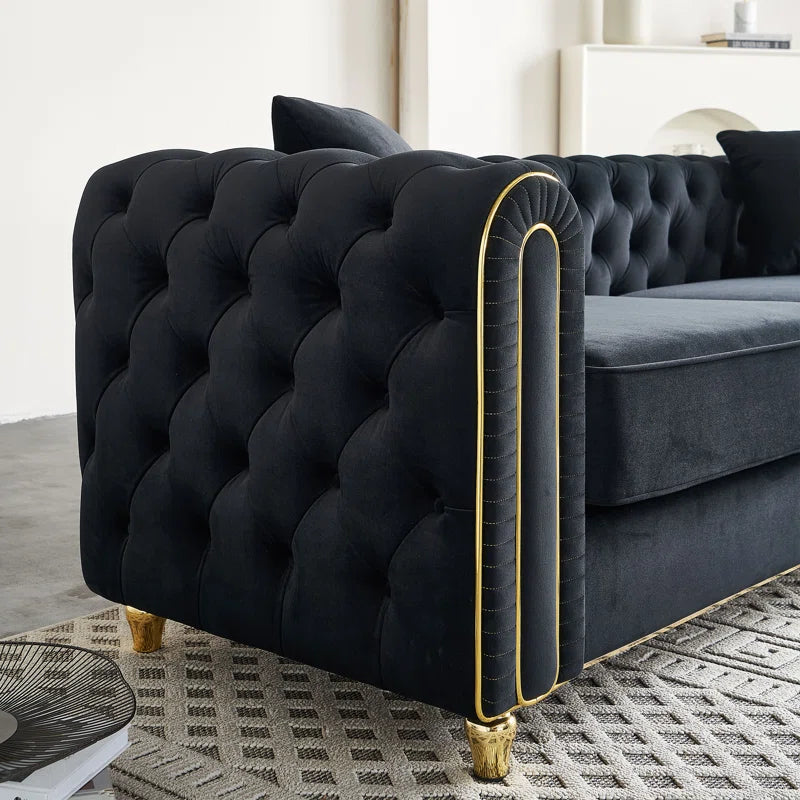 THE CASA ORO® Designer Sofa Set: 86" Wide Luxury Modern Tufted Sofa for Living Room(Black)