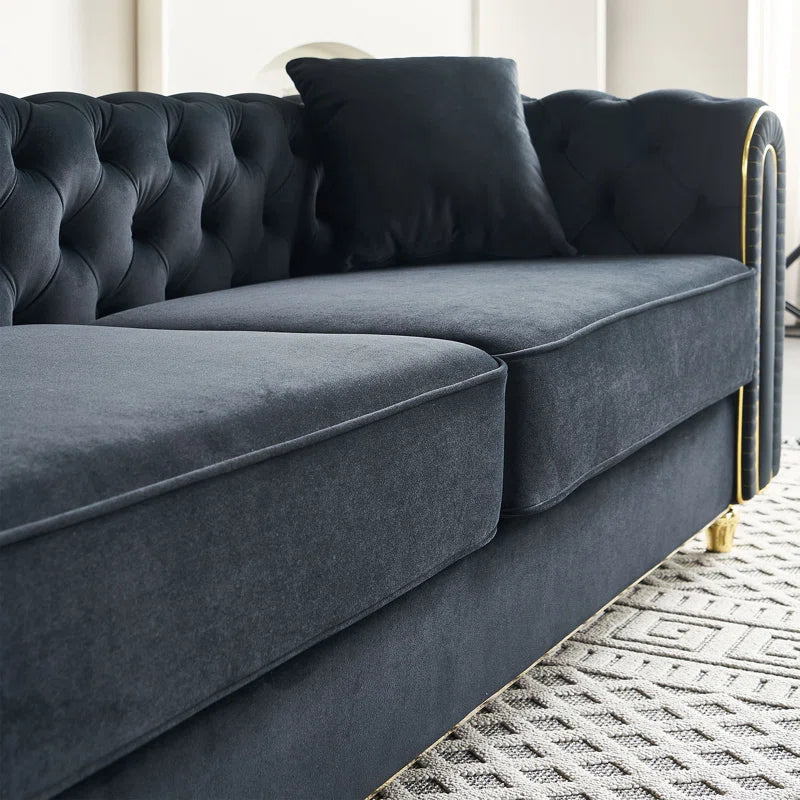THE CASA ORO® Designer Sofa Set: 86" Wide Luxury Modern Tufted Sofa for Living Room(Black)