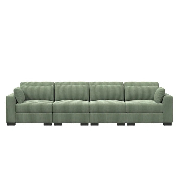 5 Seater Sofa: Luxury Upholstery Sofa With Lumbar Pillows, Corduroy Sofa Collection(Green)
