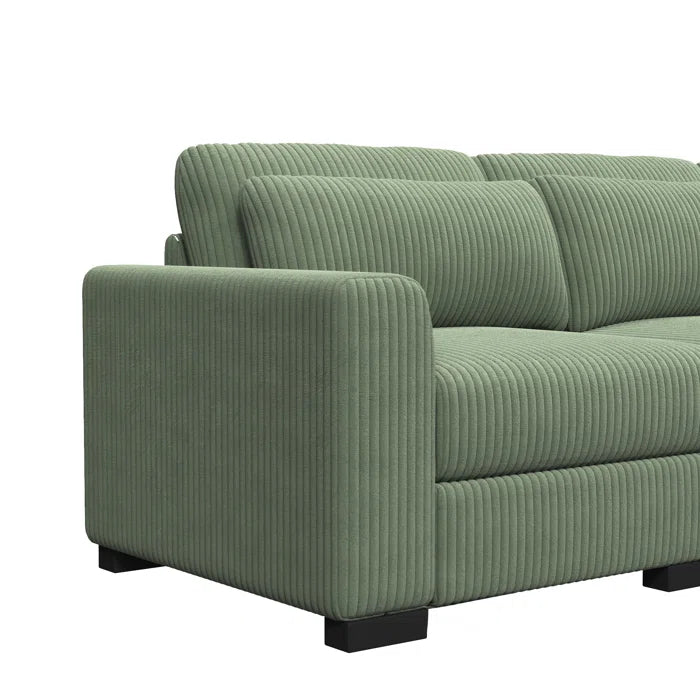 5 Seater Sofa: Luxury Upholstery Sofa With Lumbar Pillows, Corduroy Sofa Collection(Green)