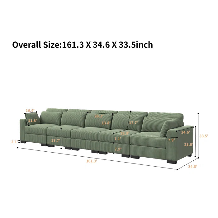 5 Seater Sofa: Luxury Upholstery Sofa With Lumbar Pillows, Corduroy Sofa Collection(Green)