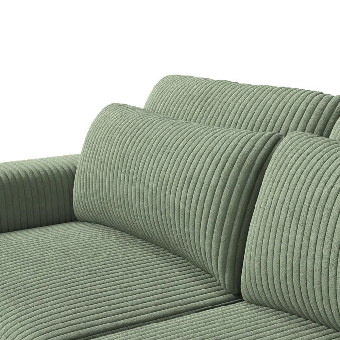 5 Seater Sofa: Luxury Upholstery Sofa With Lumbar Pillows, Corduroy Sofa Collection(Green)