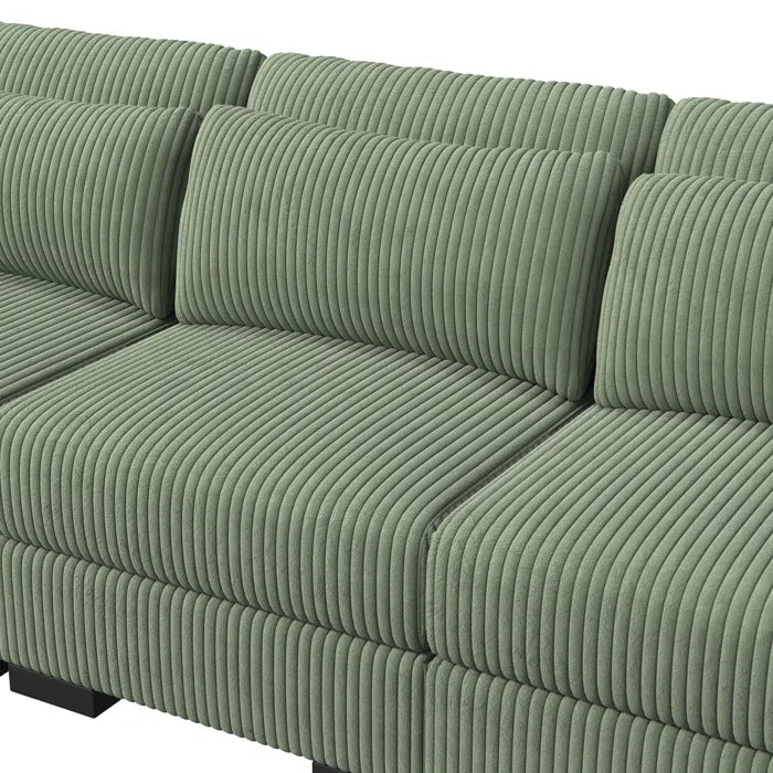 5 Seater Sofa: Luxury Upholstery Sofa With Lumbar Pillows, Corduroy Sofa Collection(Green)